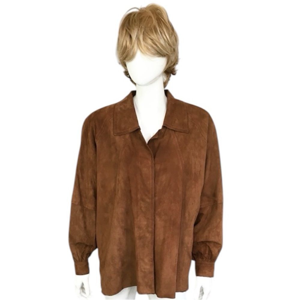 Loewe Brown Leather Collared Button Up Jacket Shacket EUR 42 / L